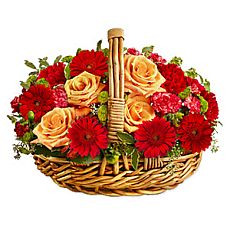 Basket of gerbera and roses