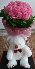 Bouquet of roses and Teddy Bear