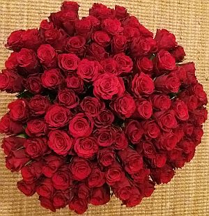 Bouquet of 99 red roses top view