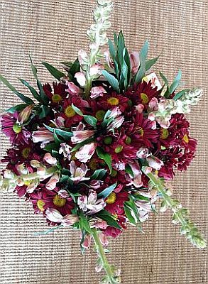 Bouquet of alstroemeria and chrysanthemums top view