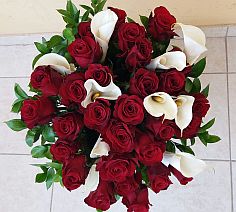 red roses and white callas