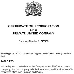 Сертификат инкорпорации регистрации британской компании Certificate of incorporation