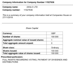 Сертификат акционеров британской компании Certificate of shareholders