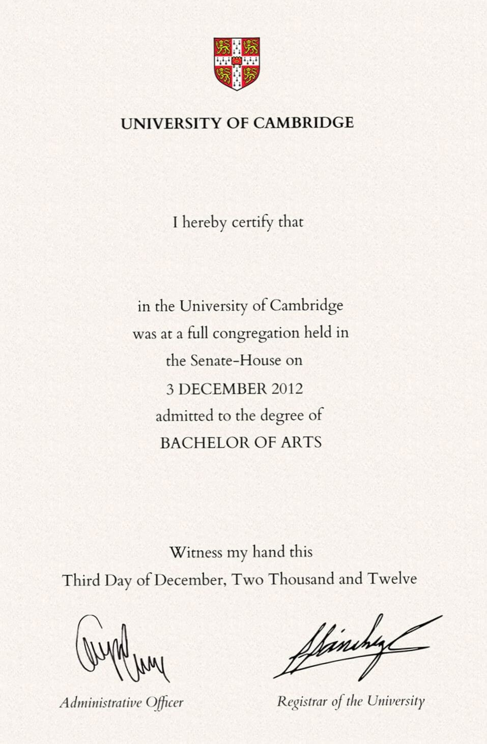 Example of UK diploma